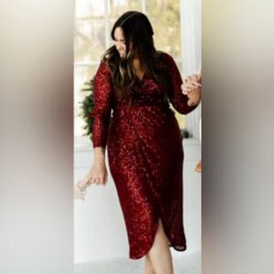 Ivy City Goldie vine Glamorous Long Sleeve Red Sequin Dress size XS